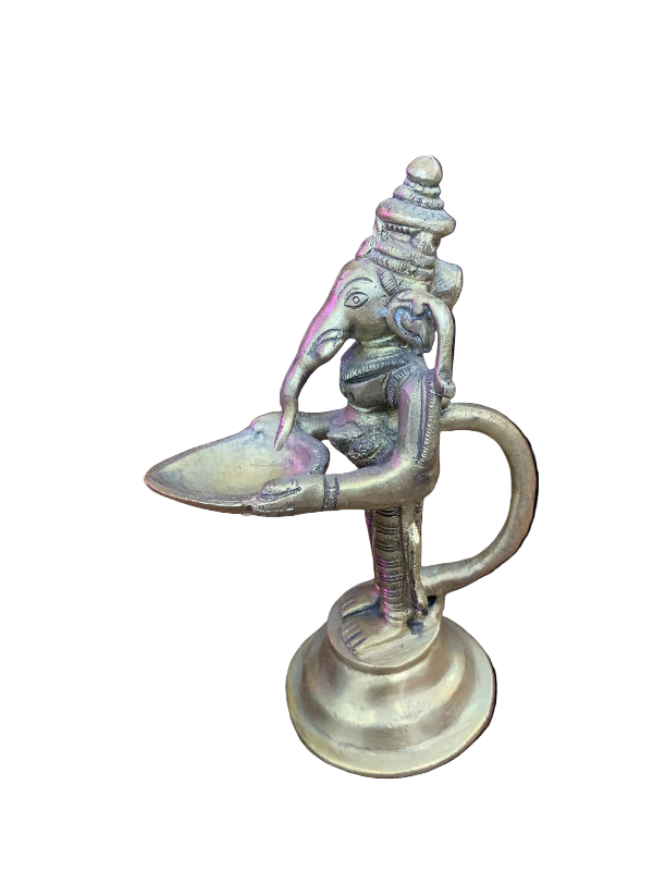 Vintage Brass Ganesha Oil Lamp Hindu Elephant God Puja Diya