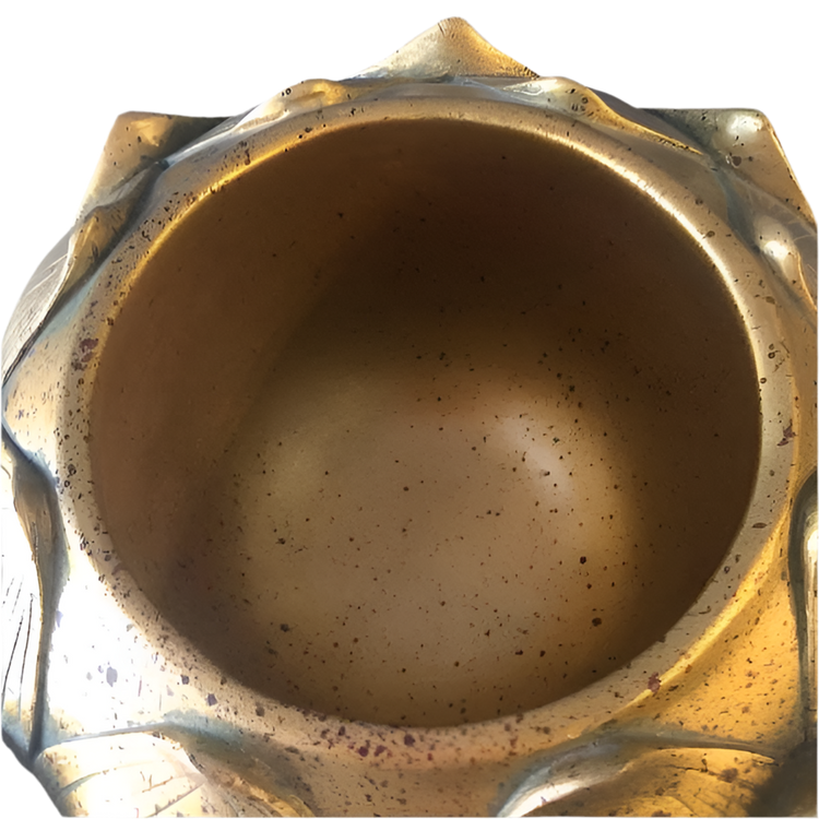 Vintage Painted Gold Leaf Lotus Flower Frog Cache Pot