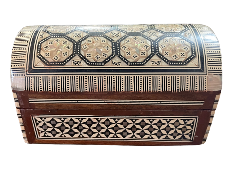 Vintage White Mosaic Moorish Jewelry Box With Shell Inlaid