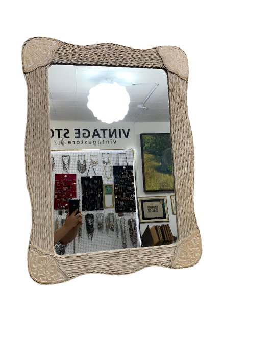 Wicker Mirror Pier one 1 Imports Jamaica Rattan Regency Cottage Tropical Boho