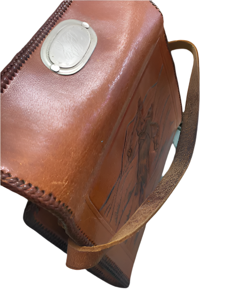 Brown leather pouch with metal clasp