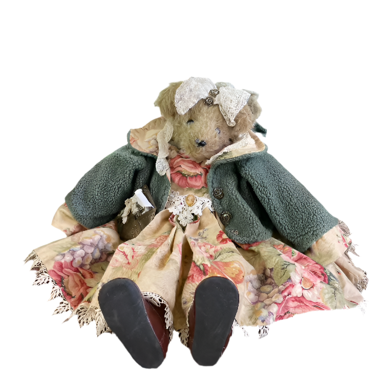 Large Vintage Teddy Bear in Floral Dress