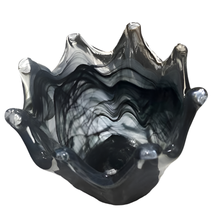 Vintage Murano Art Glass Vase Smokey Gray Black & Gold Sparkle Swirl