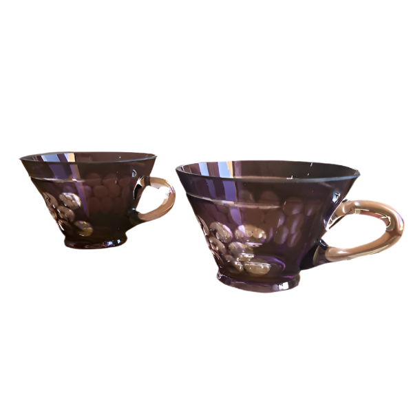 Pair Edo Kiriko Japanese Glass Tea Cup - A Pair