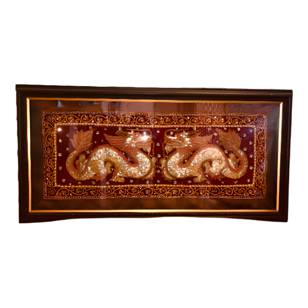 Vintage Framed Chinese Dragon Tapestry