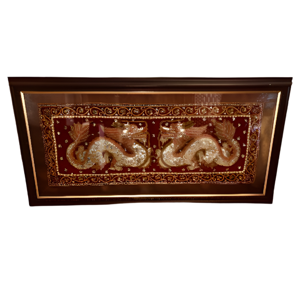 Vintage Framed Chinese Dragon Tapestry