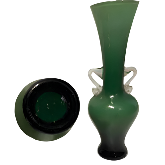 Vintage Hand Blow Green Glass Bud with Handles-A Pair