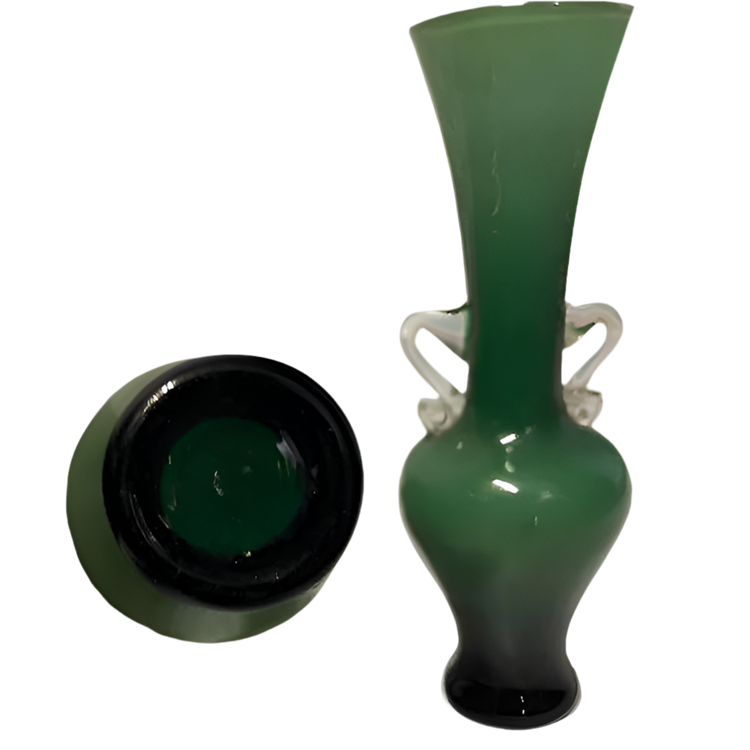 Vintage Hand Blow Green Glass Bud with Handles-A Pair