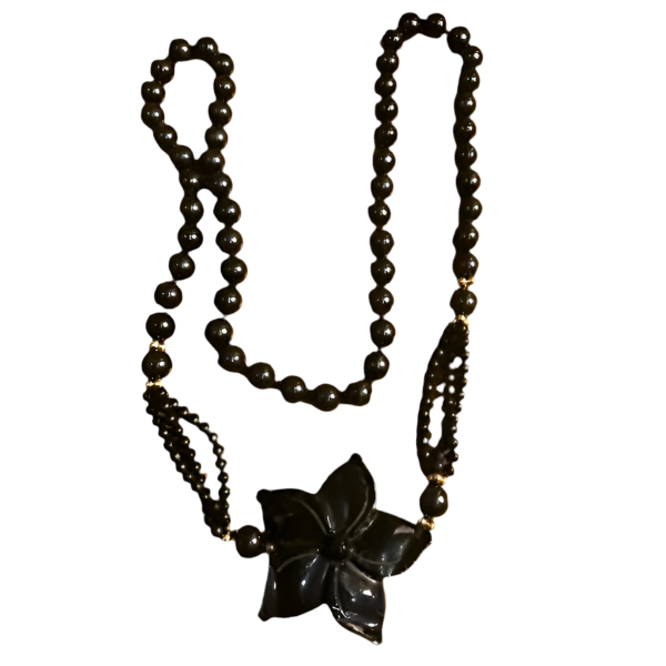 Vintage Black Onyx Flower Necklace