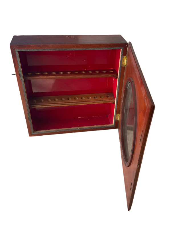 Antique Oak Clock Case Repurposed as Tobacco Pipe Display Cabinet
