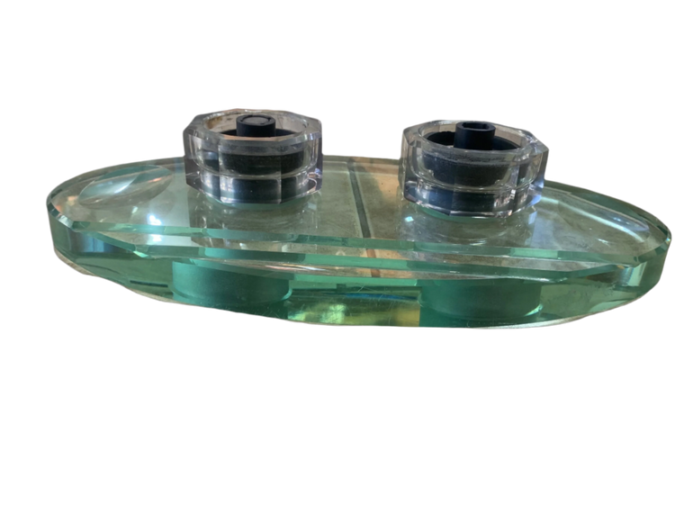 Antique English Double Inkwell Glass Tray