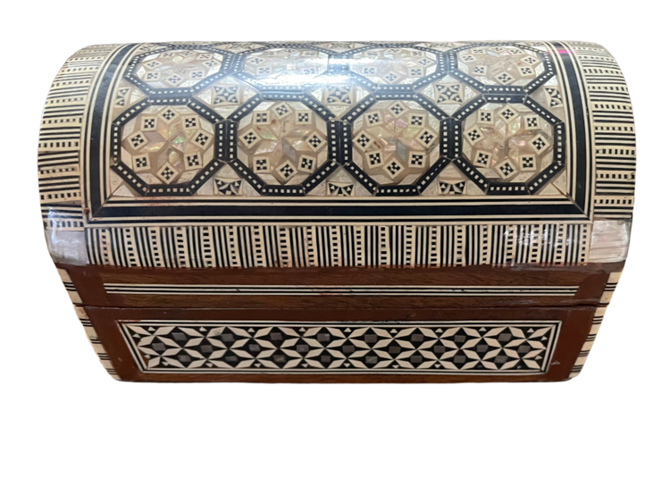 Vintage White Mosaic Moorish Jewelry Box With Shell Inlaid