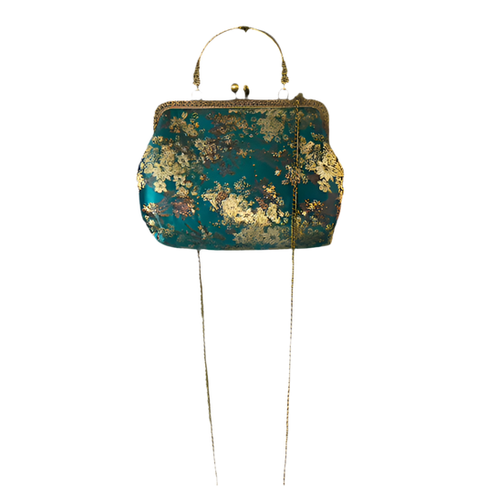 Vintage-Style Handbag With Intricate Gold Floral Embroidery
