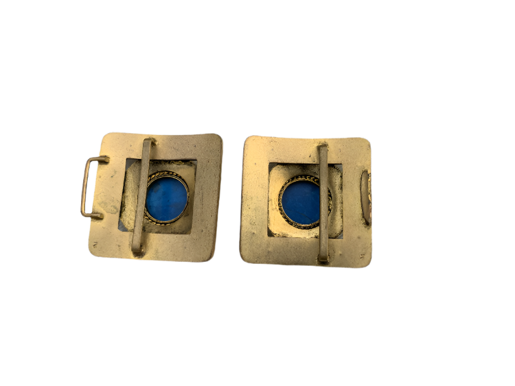 Antique Cloisonné Enamel Shoe Buckle Clip Set – Never Used – Original Box C. 1910s