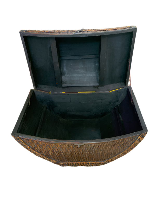 Vintage Chinoiserie Rattan Lidded Basket – Woven Storage Chest with Handles