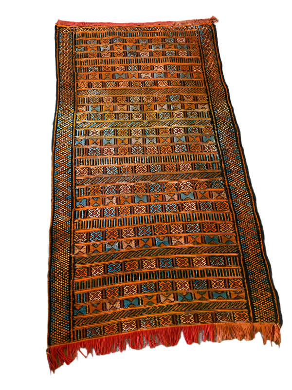 Vintage Handwoven Moroccan Rug – High Atlas – 64” x 34.5” – Beautiful Tribal Design