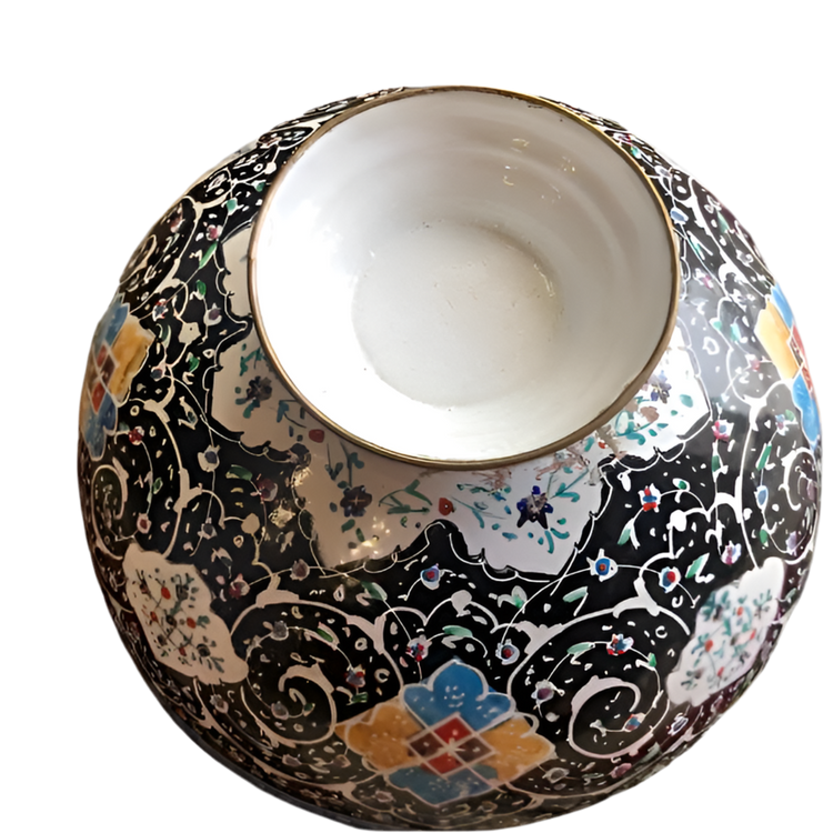 Vintage Hand-Painted Enamel on Copper Bowl with Middle Eastern Figurative Art