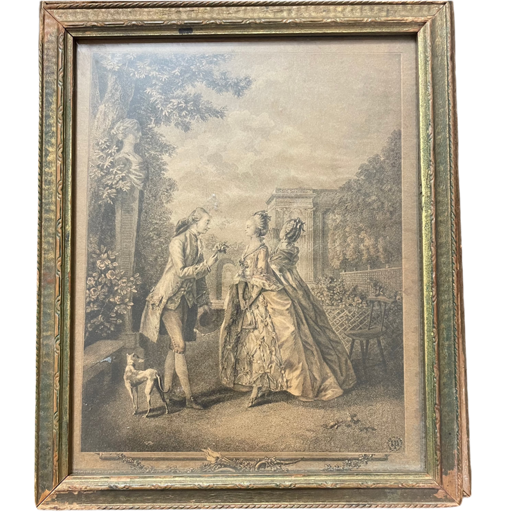 Antique Dresser Jewelry Box with a Lithograph under glass by Francois Robert Ingouf