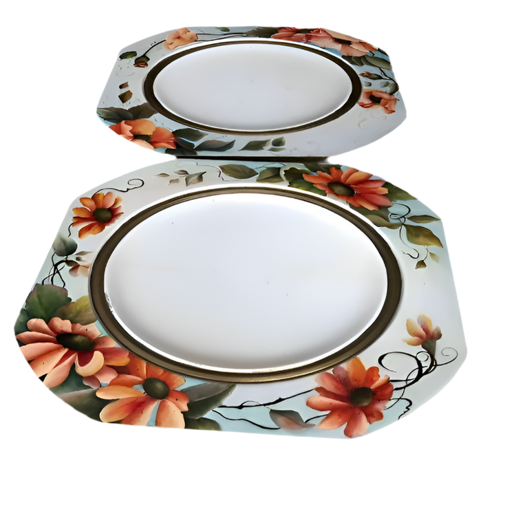 Vintage Wooden Hand Painted Floral Plates- Set of Two