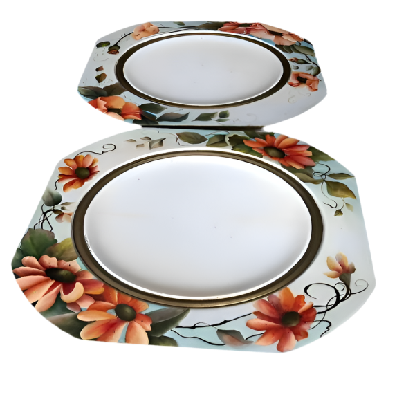 Vintage Wooden Hand Painted Floral Plates- Set of Two