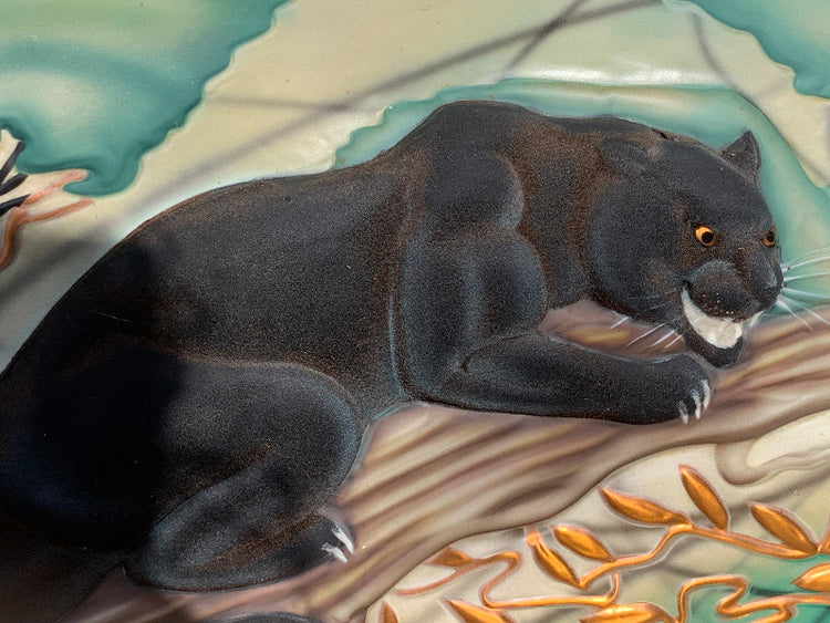 Pair of Vintage Panther Relief Paintings by C.L.E. Pearson – Framed Copper Artworks