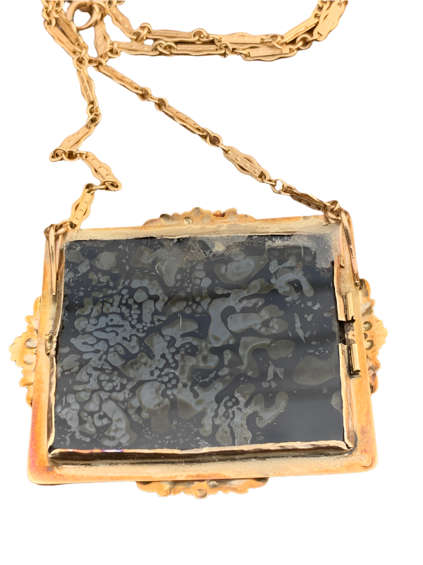 Antique Micro Mosaic Pendant Necklace – 14K Gold Frame