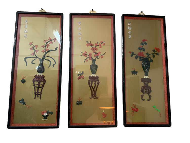 Vintage Chinese Jadeite Still Life-Set Of 3