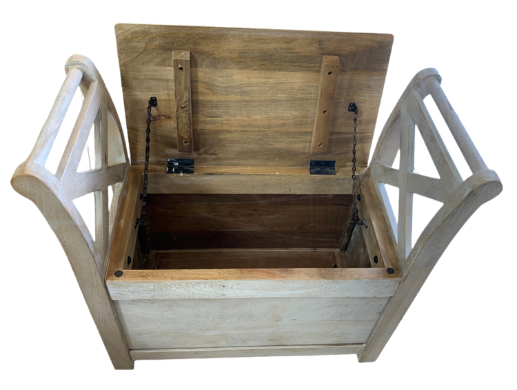 White-Washed Vintage Accent Bench – Rustic Charm with Distressed Finish