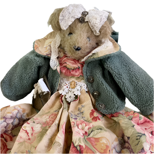 Large Vintage Teddy Bear in Floral Dress