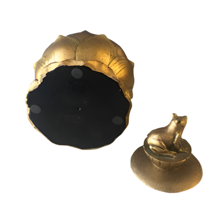 Vintage Painted Gold Leaf Lotus Flower Frog Cache Pot