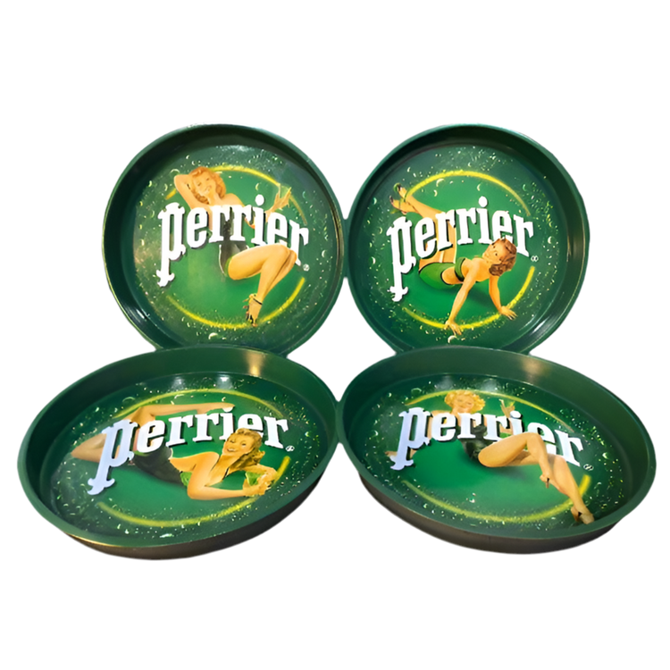 Vintage Perrier Metal Tray-Set of 4