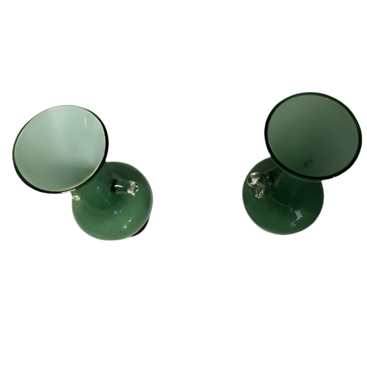 Vintage Hand Blow Green Glass Bud with Handles-A Pair
