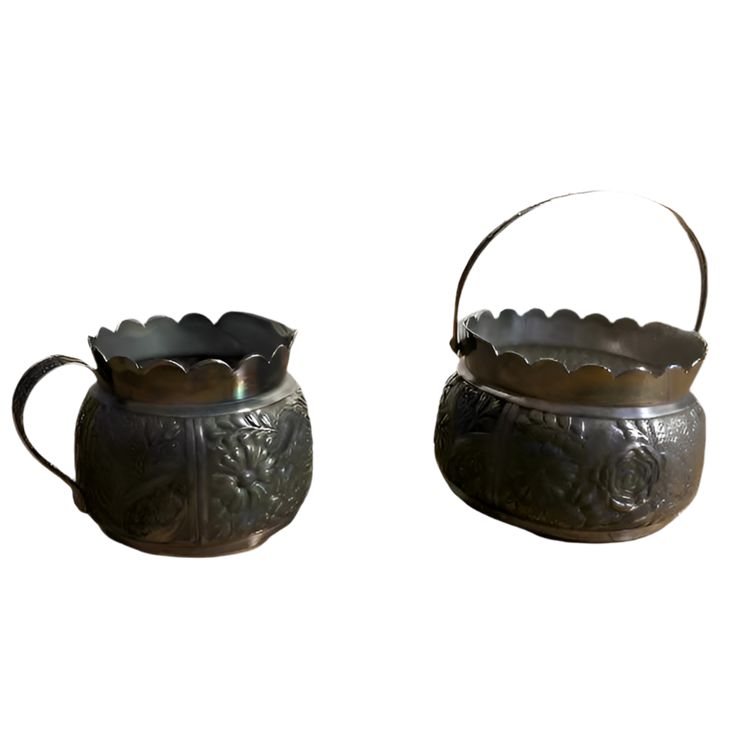 Pairpoint Quadruple Plate Silver Floral Repousse Set of 2