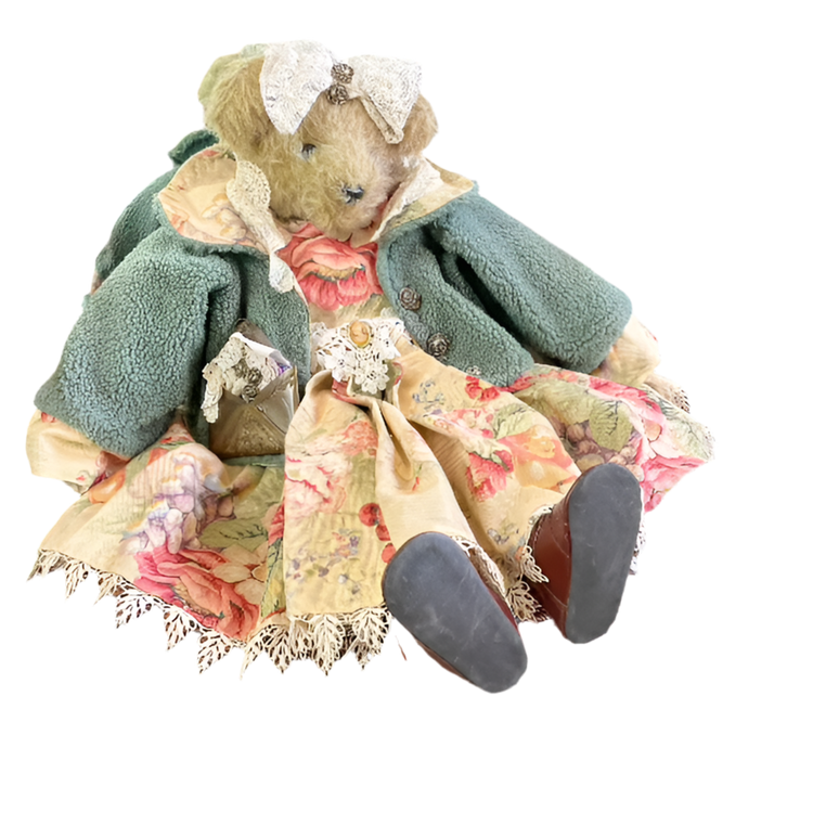 Large Vintage Teddy Bear in Floral Dress