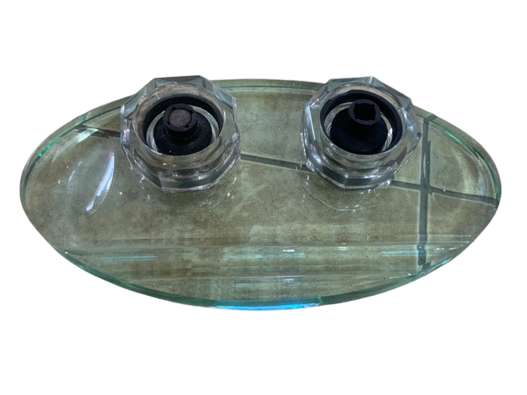Antique English Double Inkwell Glass Tray
