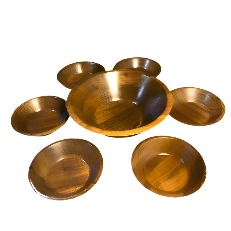 Mid-Century Modern Large Walnut Wood Salad Bowl Set
