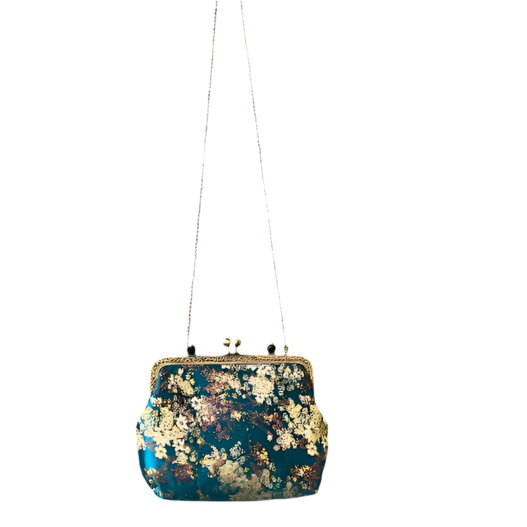 Vintage-Style Handbag With Intricate Gold Floral Embroidery