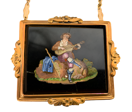 Antique Micro Mosaic Pendant Necklace – 14K Gold Frame