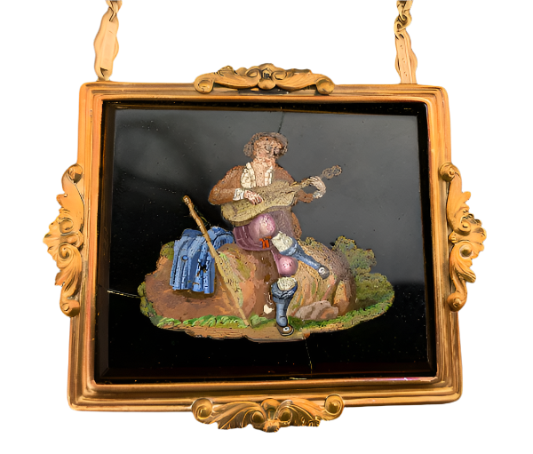 Antique Micro Mosaic Pendant Necklace – 14K Gold Frame