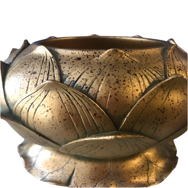 Vintage Painted Gold Leaf Lotus Flower Frog Cache Pot