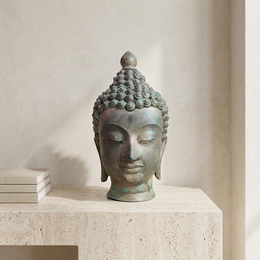 Antique Bronze Buddha Head with Natural Patina
