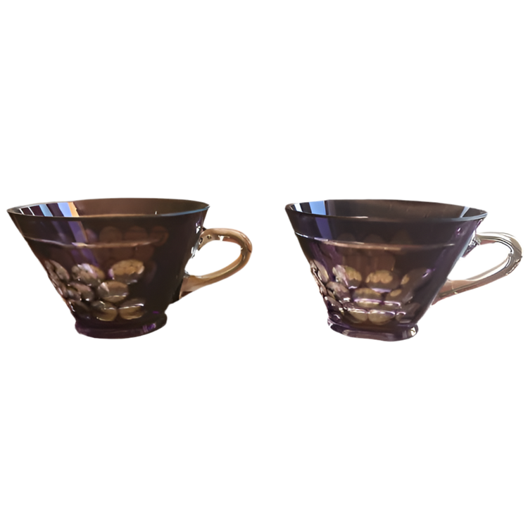 Pair Edo Kiriko Japanese Glass Tea Cup - A Pair