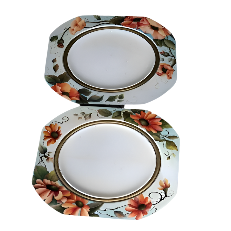 Vintage Wooden Hand Painted Floral Plates- Set of Two