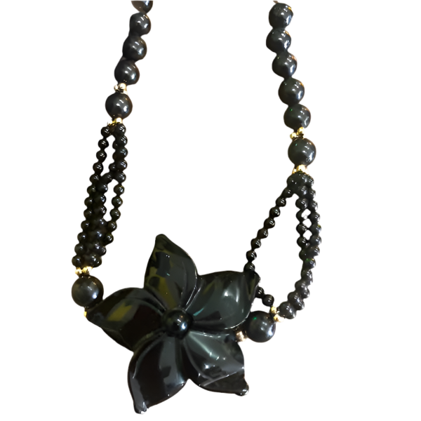 Vintage Black Onyx Flower Necklace