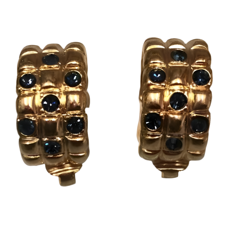 Vintage Half Hoop Earrings Gold Tone Rhinestone