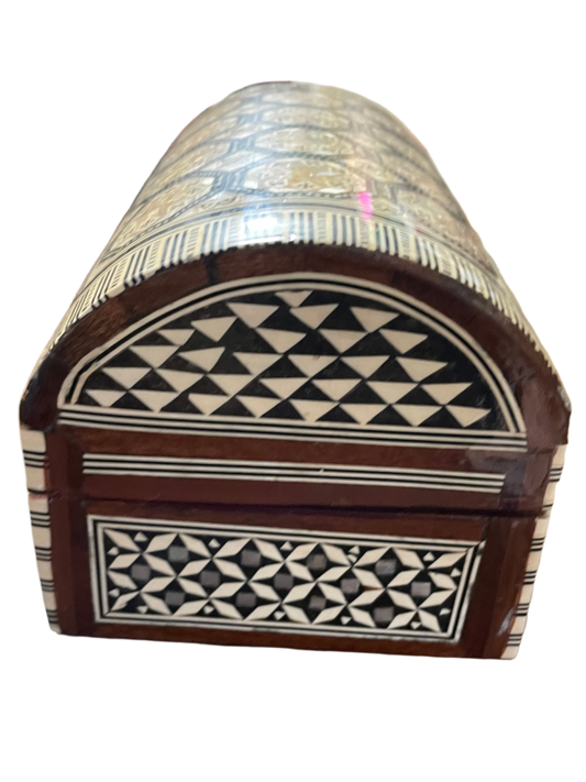 Vintage White Mosaic Moorish Jewelry Box With Shell Inlaid