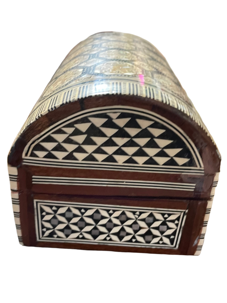 Vintage White Mosaic Moorish Jewelry Box With Shell Inlaid