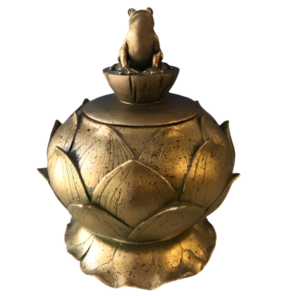 Vintage Painted Gold Leaf Lotus Flower Frog Cache Pot