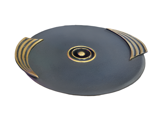 Art Deco Style Black Charger with Brass Accents Trim – Vintage Centerpiece