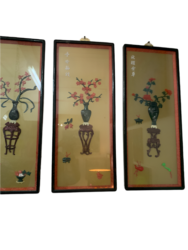 Vintage Chinese Jadeite Still Life-Set Of 3